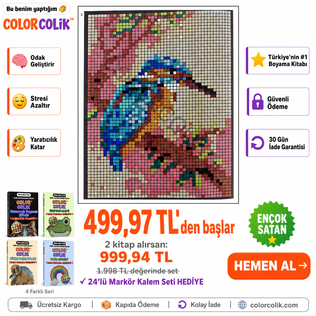 ColorColik™ - Gizem Numaralı Boyama Kitabı 60 Sayfa