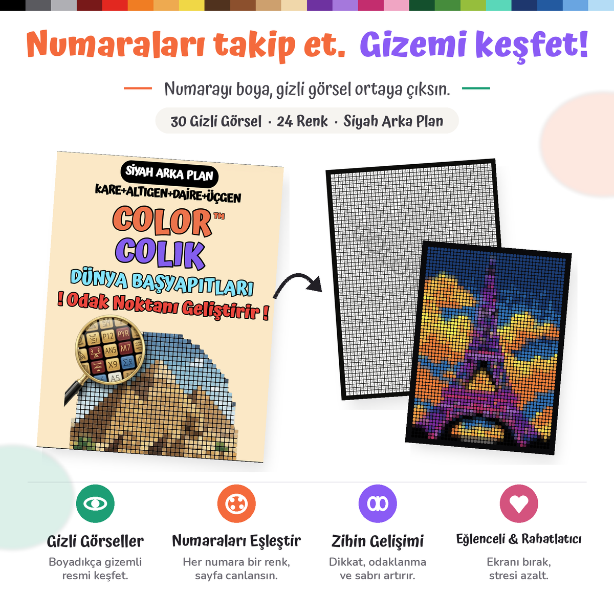 ColorColik™ - Gizem Numaralı Boyama Kitabı 60 Sayfa